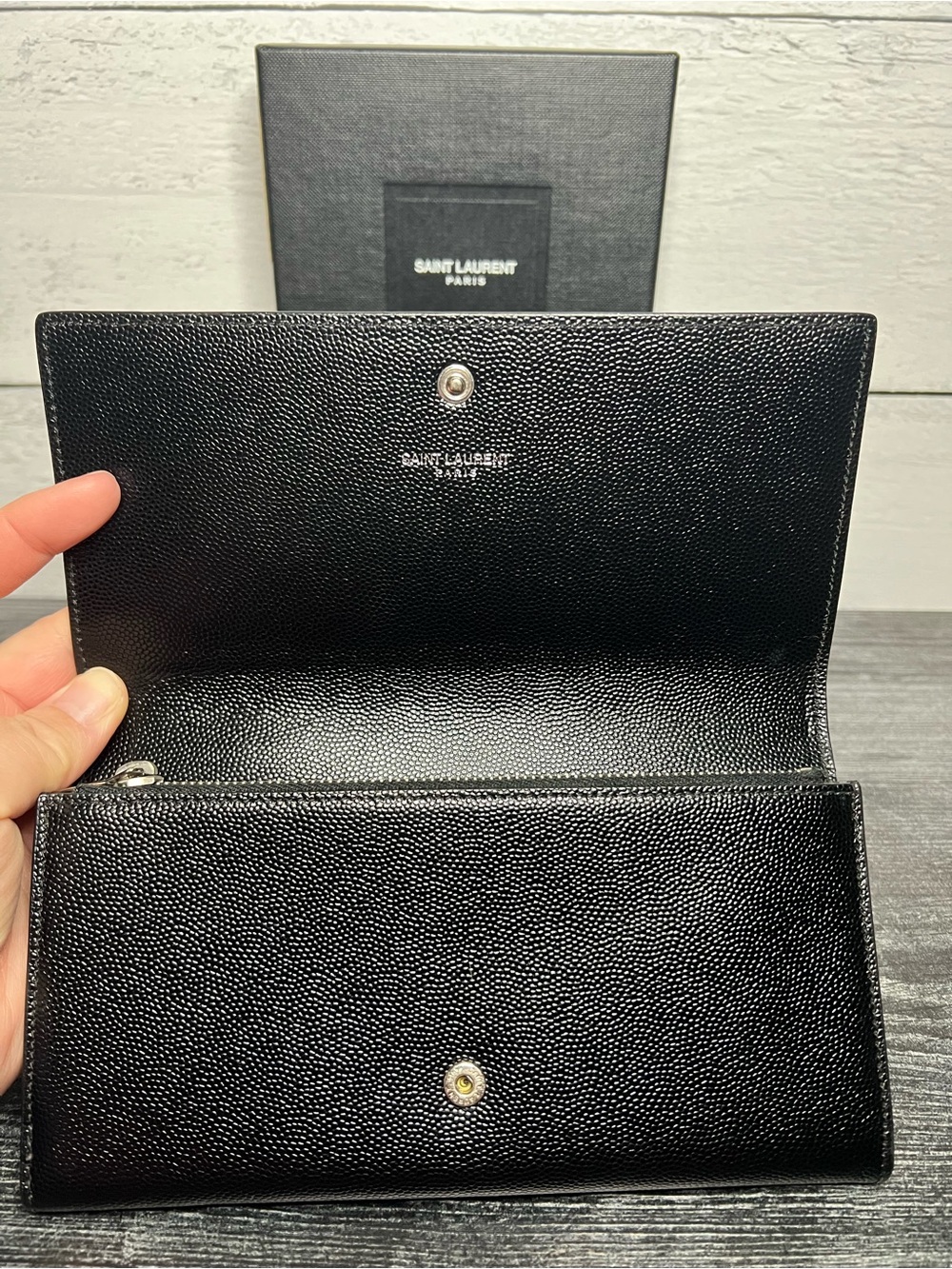Authentic Saint Laurent Black Grain De Poudre Stud Marquage Wallet w/ COA - Picture 3 of 10